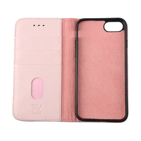 Rvelon iPhone 7/8/SE Cover Ægte læder Kortlomme Rosa