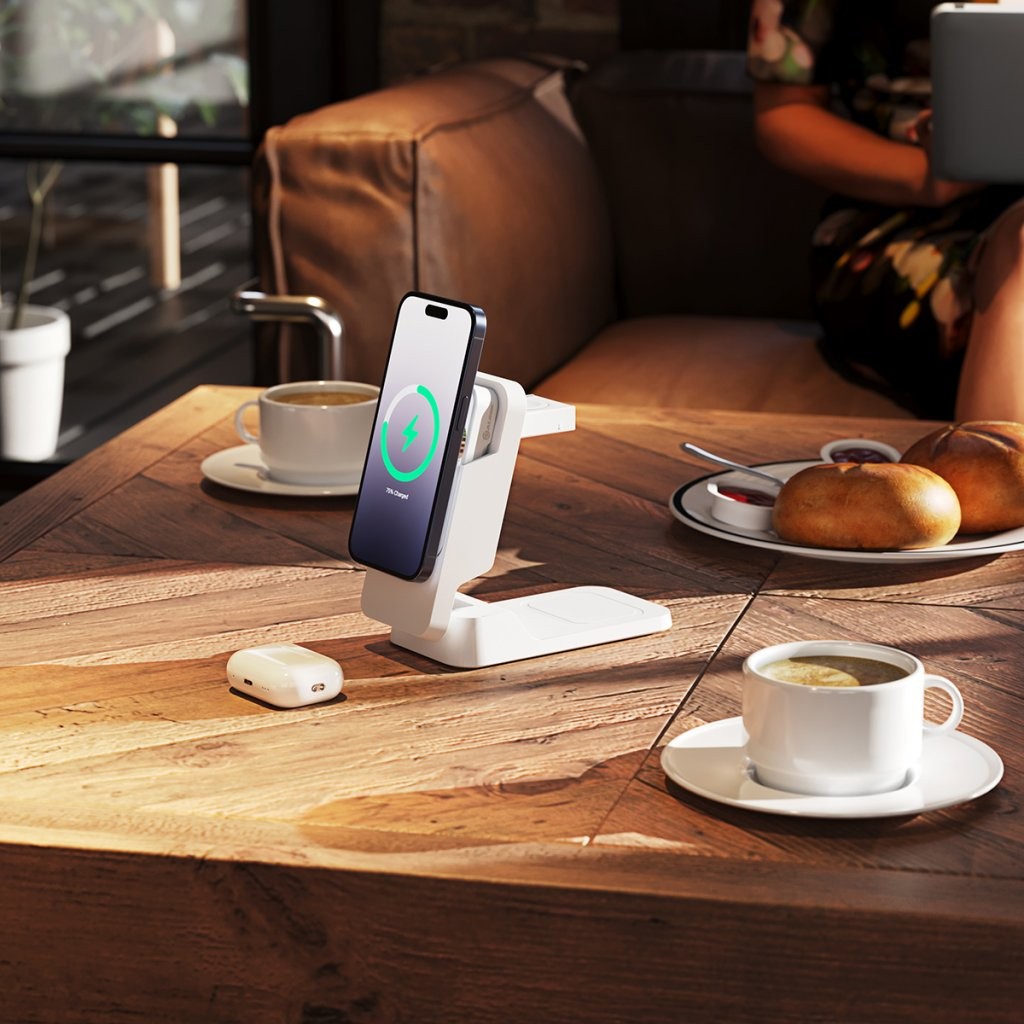 Alogic Matrix Ultimate 3-in-1 Trådløs oplader med Powerbank MagSafe Hvid