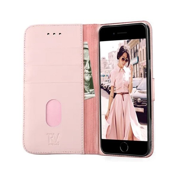 Rvelon iPhone 7/8/SE Cover Ægte læder Kortlomme Rosa