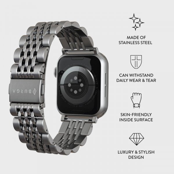 Burga Apple Watch 44/45/46mm/Ultra 49mm Armbånd Metal Sølv