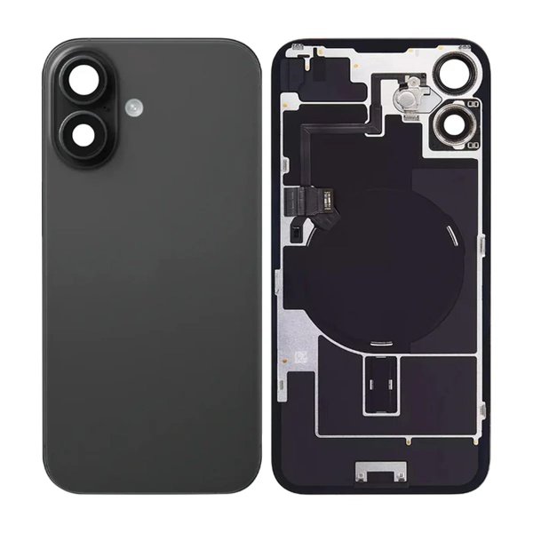 iPhone 16 Plus Bagside Glas med smådele - Sort