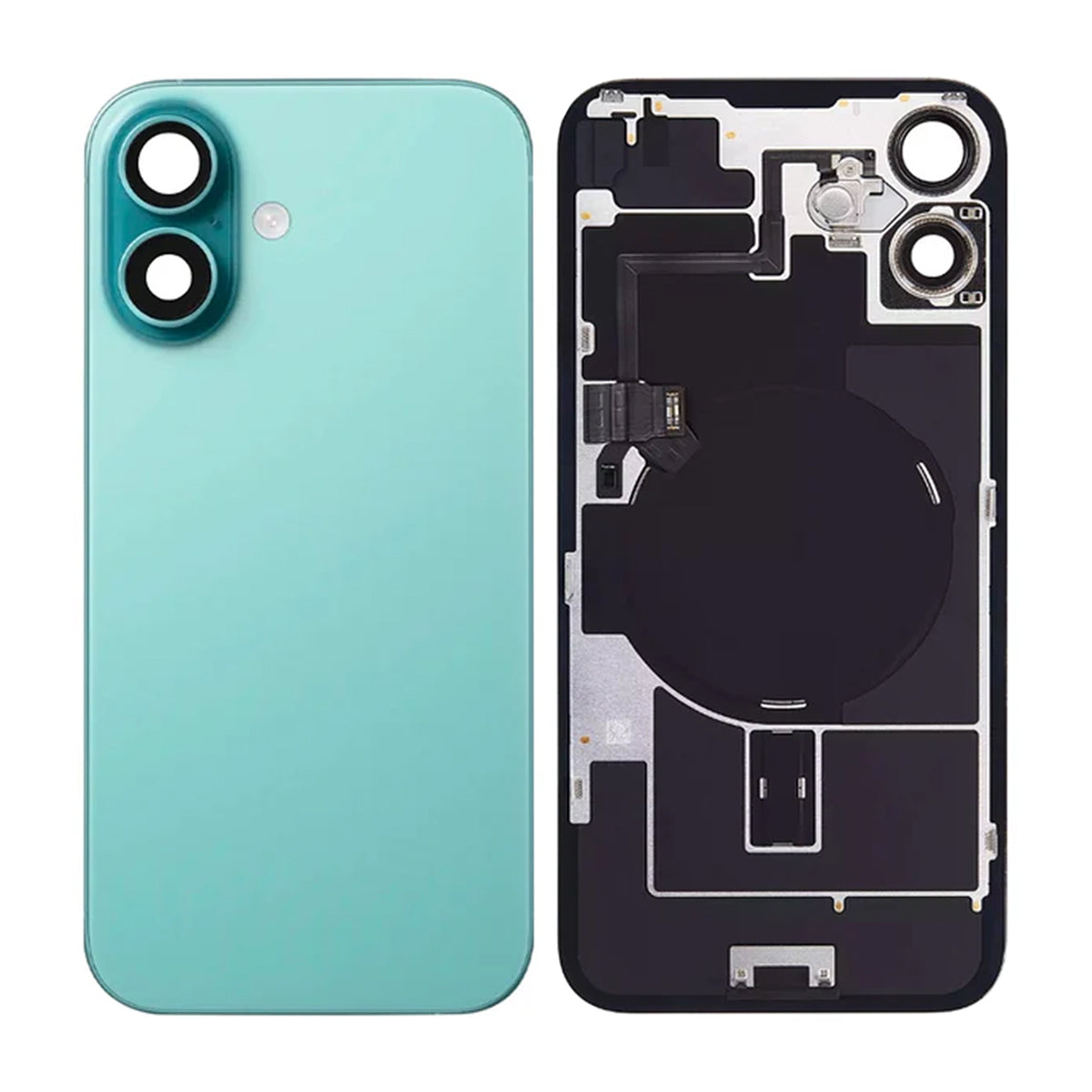 iPhone 16 glasbagside med små dele – Grøn