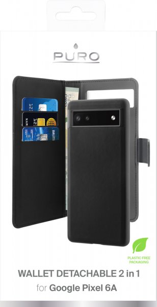Puro Google Pixel 6a Etui Wallet Detachable 2 i 1 Sort