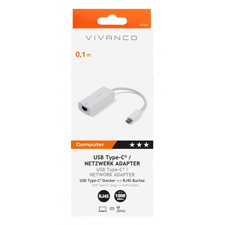 Vivanco Adapter USB Type-C Netværksadapter RJ45 Hvid
