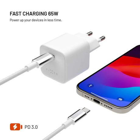 Fixed Oplader med USB-C kabel Mini PD 65W GaN