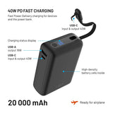 Fixed Zen 20 Loop Powerbank med indbygget USB-C kabel 40W