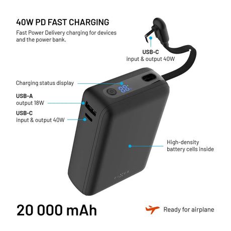 Fixed Zen 20 Loop Powerbank med indbygget USB-C kabel 40W