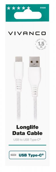 Vivanco Kabel Longlife Braided USB-A/USB-C 1.5m Hvid