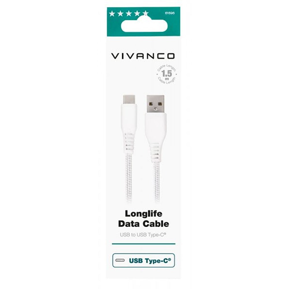 Vivanco Kabel Longlife Braided USB-A/USB-C 1.5m Hvid
