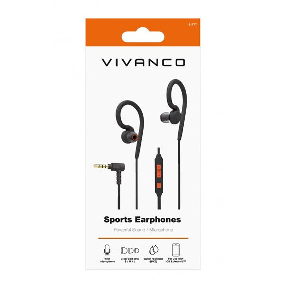 Vivanco Kablede Høretelefoner Sports Earphones 3.5mm Sort