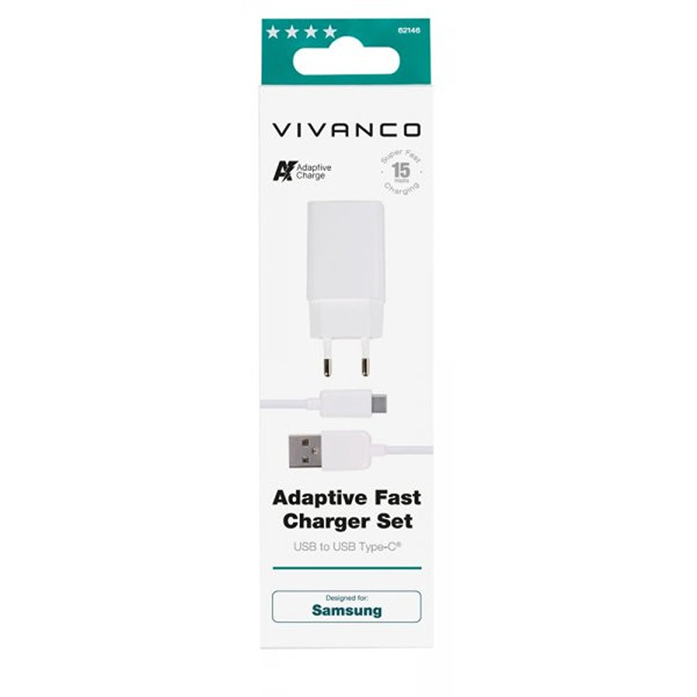 Vivanco Oplader med Kabel Adaptive Fast Charger Sæt USB-C 15W 1m Hvid