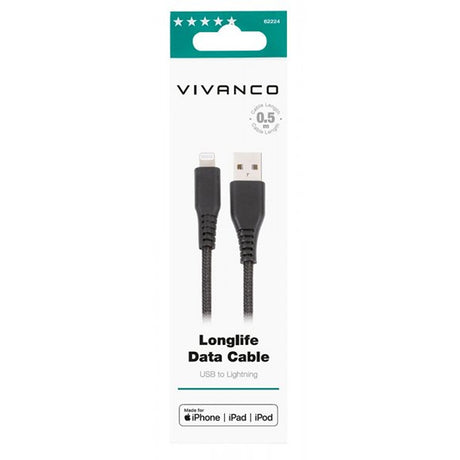 Vivanco Kabel Longlife Braided USB-A/Lightning 0.5m Sort