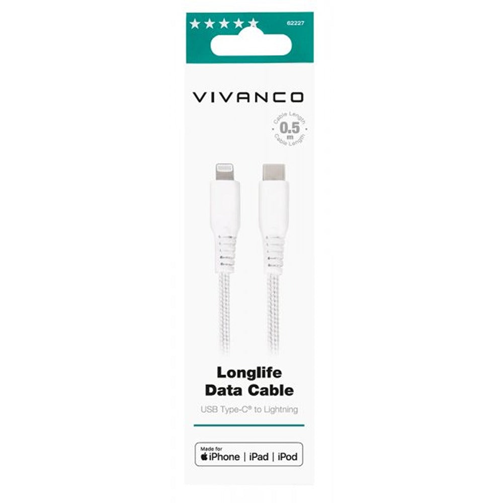 Vivanco Kabel Longlife Braided USB-C/Lightning 0.5m Hvid