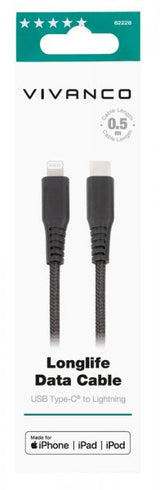 Vivanco Kabel Longlife Braided USB-C/Lightning 0.5m Sort
