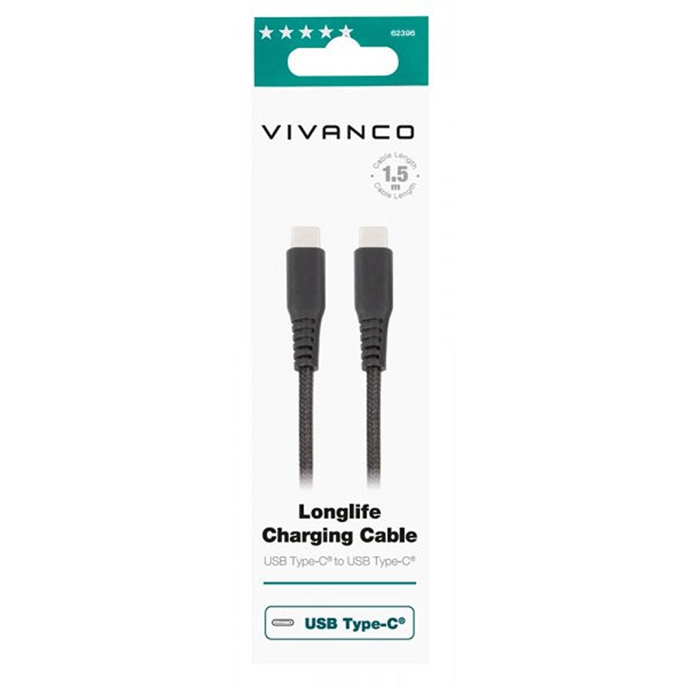 Vivanco Kabel Longlife Braided USB-C/USB-C 1.5m Sort
