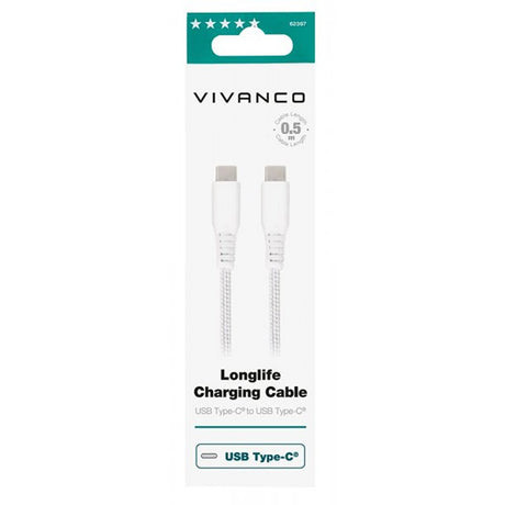Vivanco Kabel Longlife Braided USB-C/USB-C 0.5m Hvid