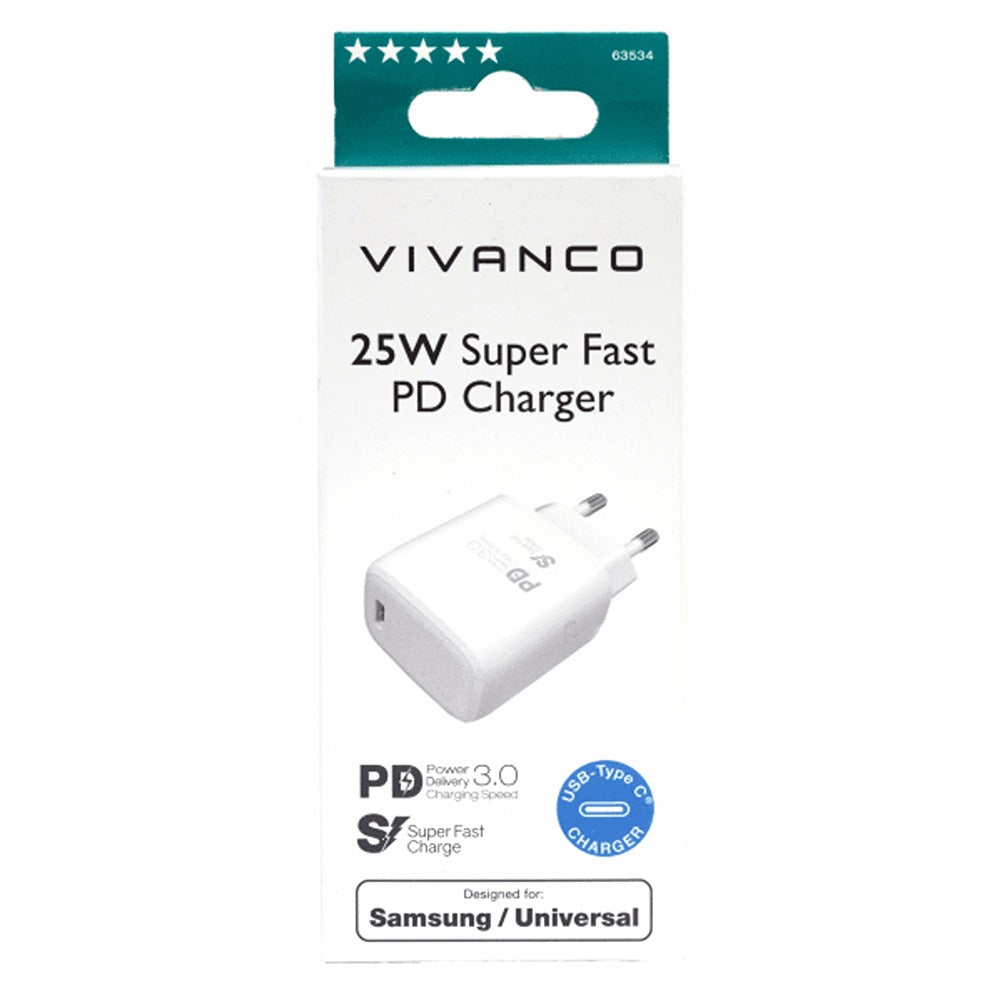 Vivanco Oplader 25W Super Hurtig PD Oplader Hvid