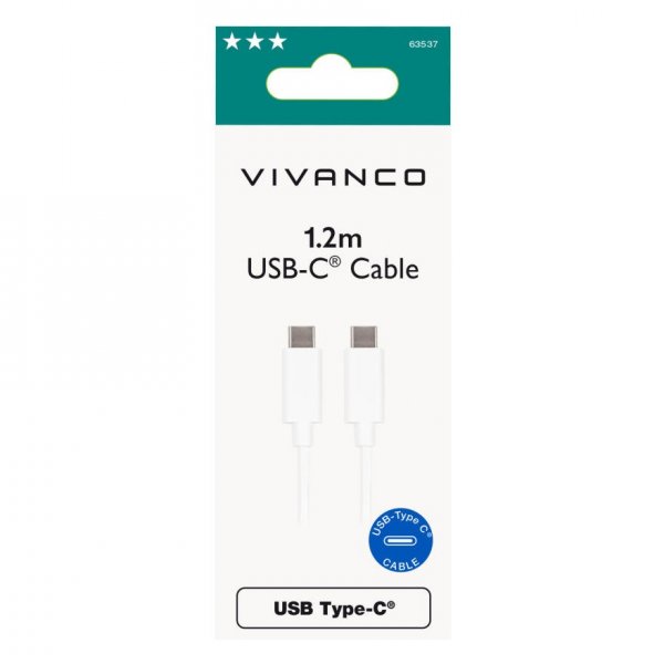 Vivanco Kabel Ladekabler USB-C/USB-C 2.0 1,2m Hvid