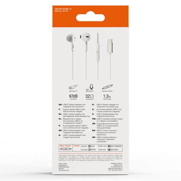 Vivanco Høretelefoner Smart Pro USB-C In-Ear Headset Hvid