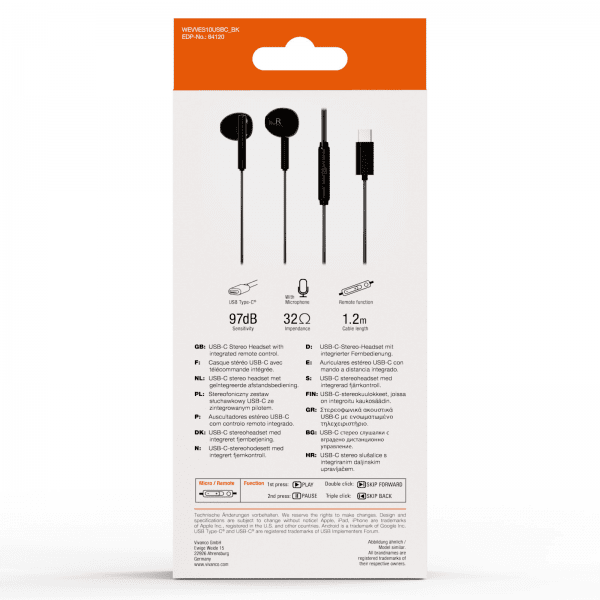 Vivanco Høretelefoner Smart Pro USB-C In-Ear Headset Sort