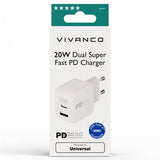 Vivanco Oplader 20W Dual Super Fast PD Oplader Hvid