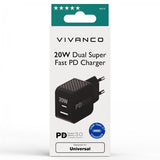 Vivanco Oplader 20W Dual Super Fast PD Charger Sort