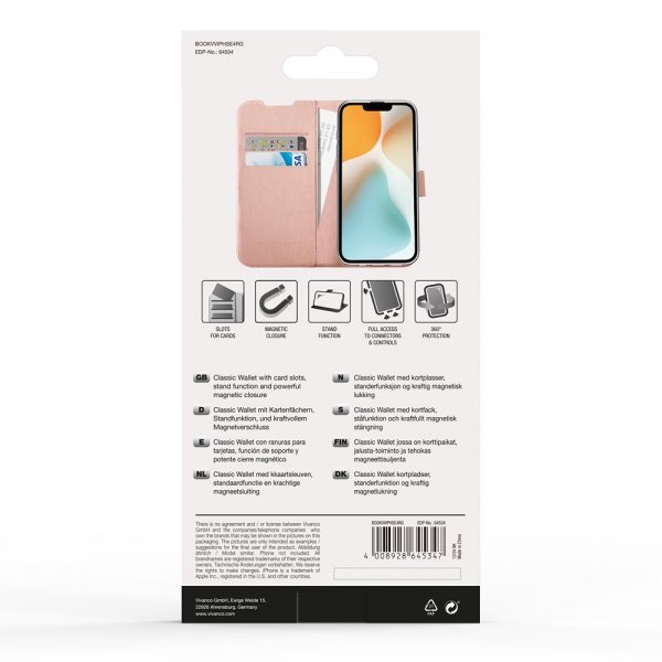 Vivanco iPhone 16e/17e Etui Classic Wallet Rosaguld