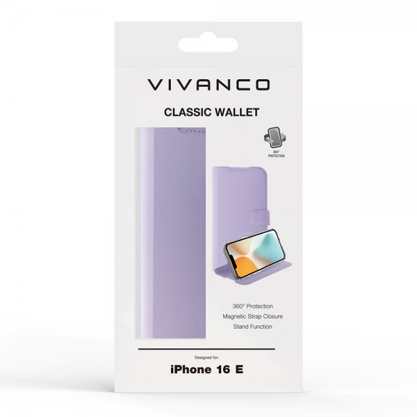Vivanco iPhone 16e/17e Etui Classic Wallet Lavendel