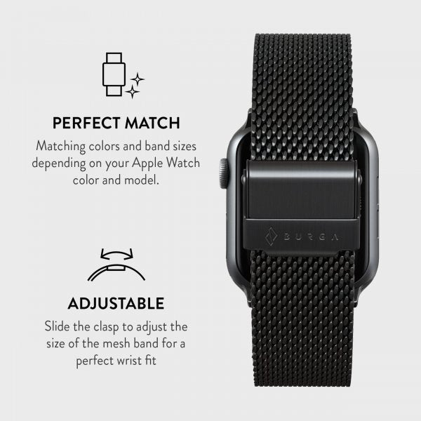 Burga Apple Watch 44/45/46mm/Ultra 49mm Armbånd Mesh Elegance Sort