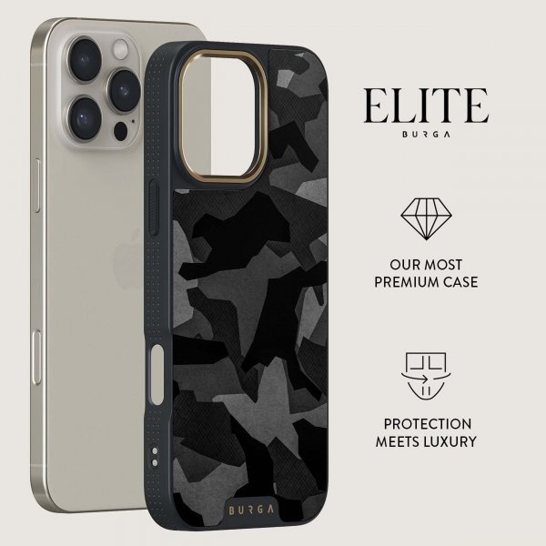 Burga iPhone 15 Pro Cover Elite Dark MagSafe Night Black Camo