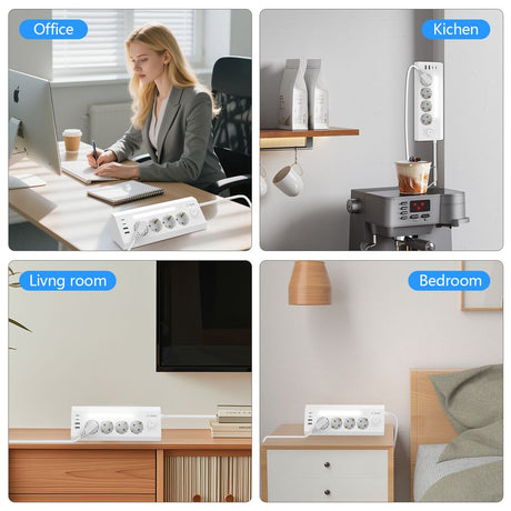 SiGN 4-vejs Stikdåse til bord USB-A/USB-C 1,8m