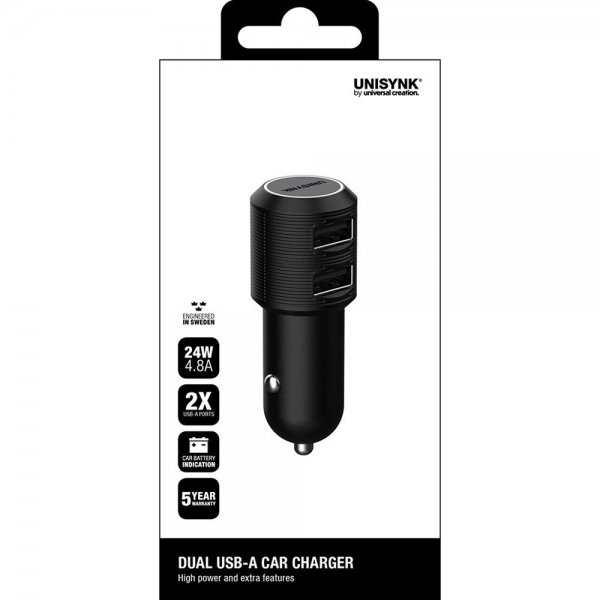 Unisynk 2x USB-A Biloplader 24W