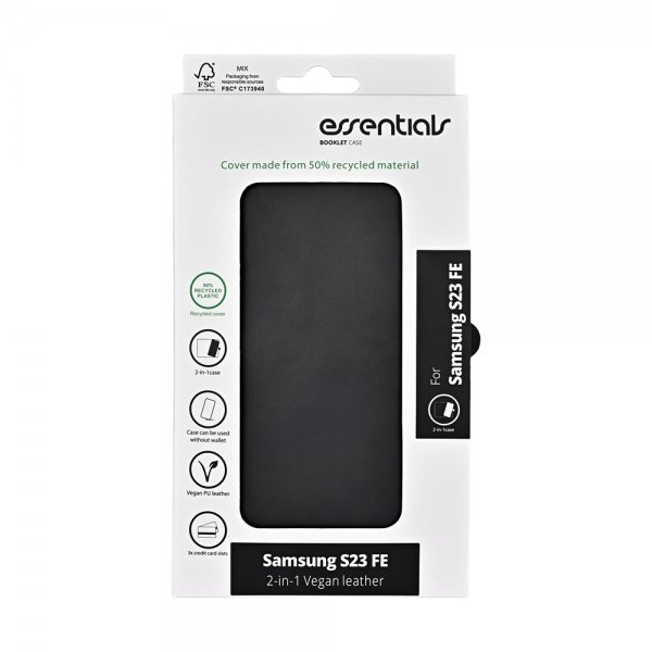 Essentials Samsung Galaxy S23 FE Etui 2-i-1 Vegansk Læder Sort