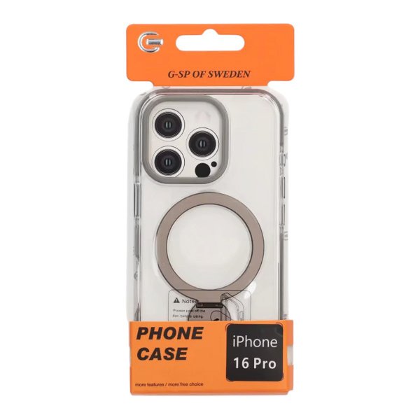 iPhone 16 Pro Cover Ringstativ MagSafe Grå Transparent
