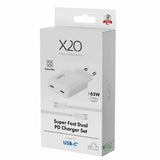 X2O 65W Dual Slim Hjemmeoplader-sæt USB-C/C GaN 1.5m Hvid