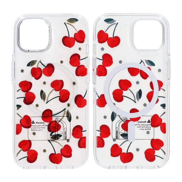 iPhone 15 Cover Mønster MagSafe Kirsebær