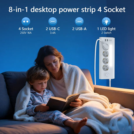 SiGN 4-vejs Stikdåse til bord USB-A/USB-C 1,8m