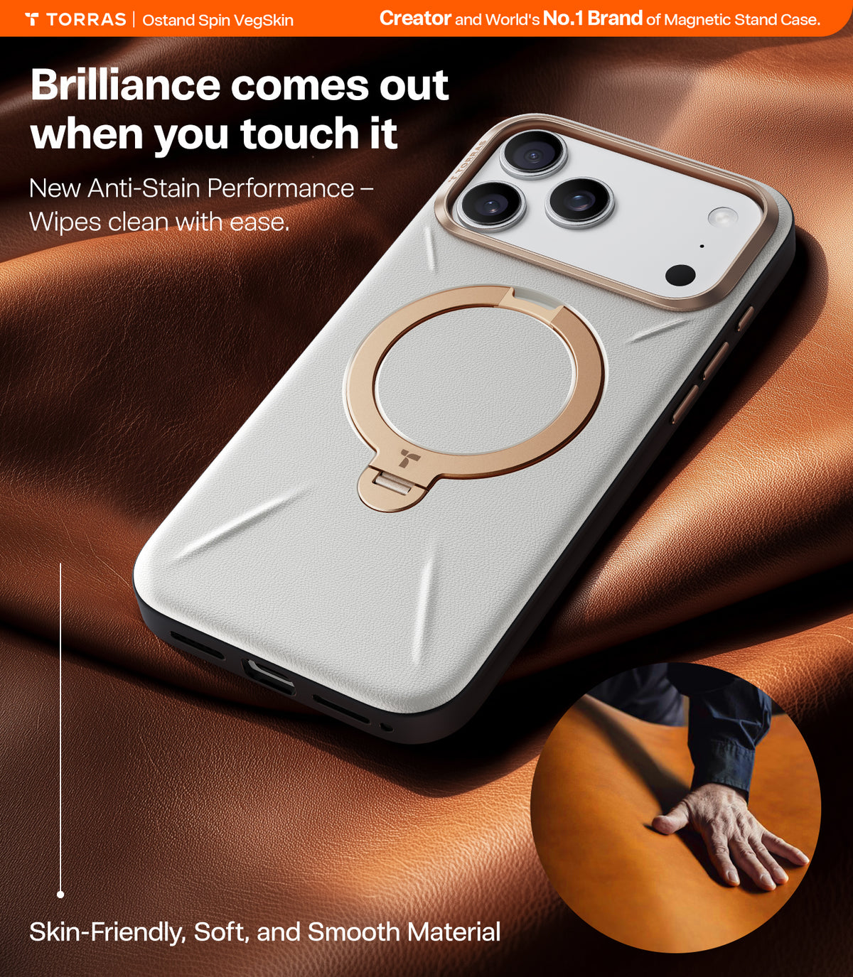 Torras iPhone 17 Pro Cover Ostand Q3 Vegskin Pearl Gray