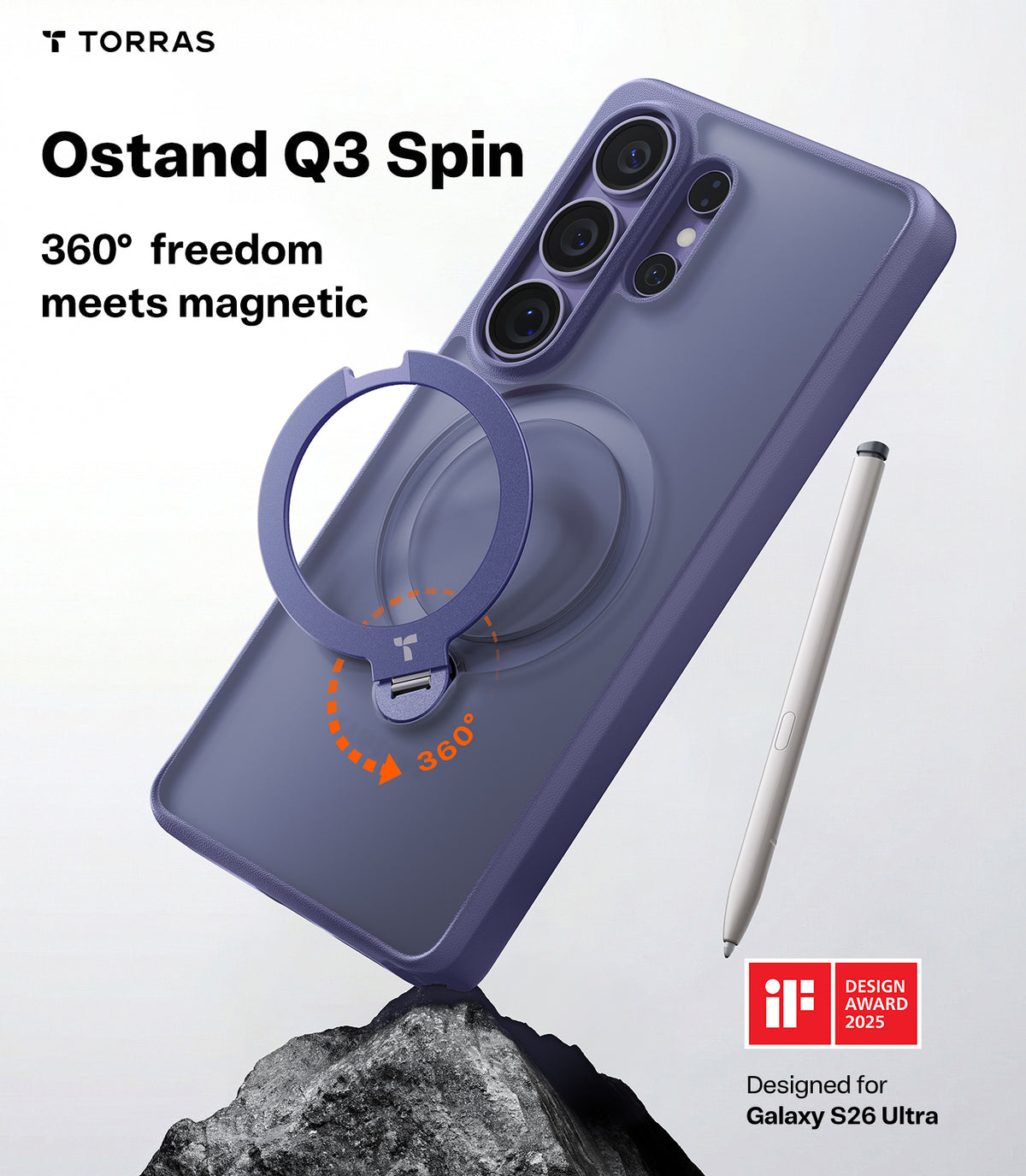 Torras Samsung Galaxy S26 Ultra Cover Ostand Q3 Spin Violet Surge