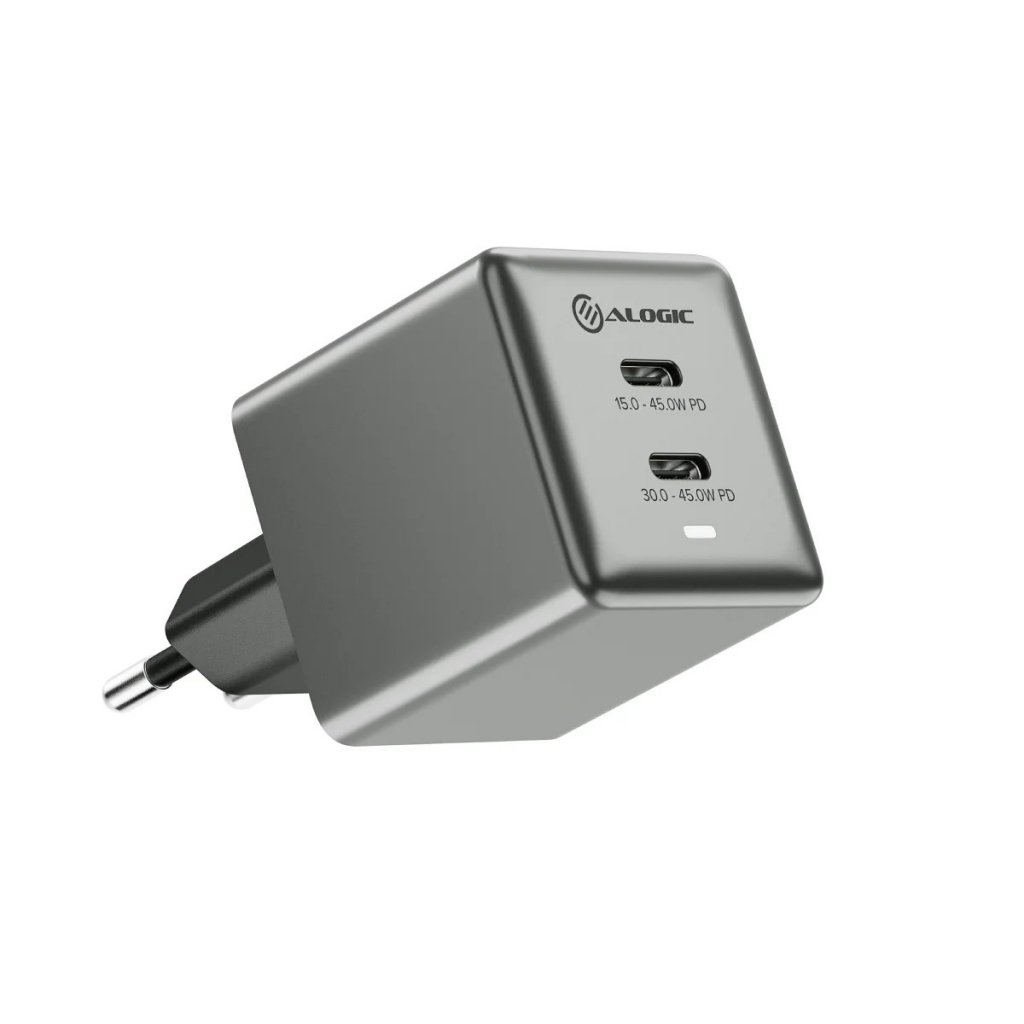 Alogic Oplader Dual USB-C Rapid Power 45W Cube GaN Grå