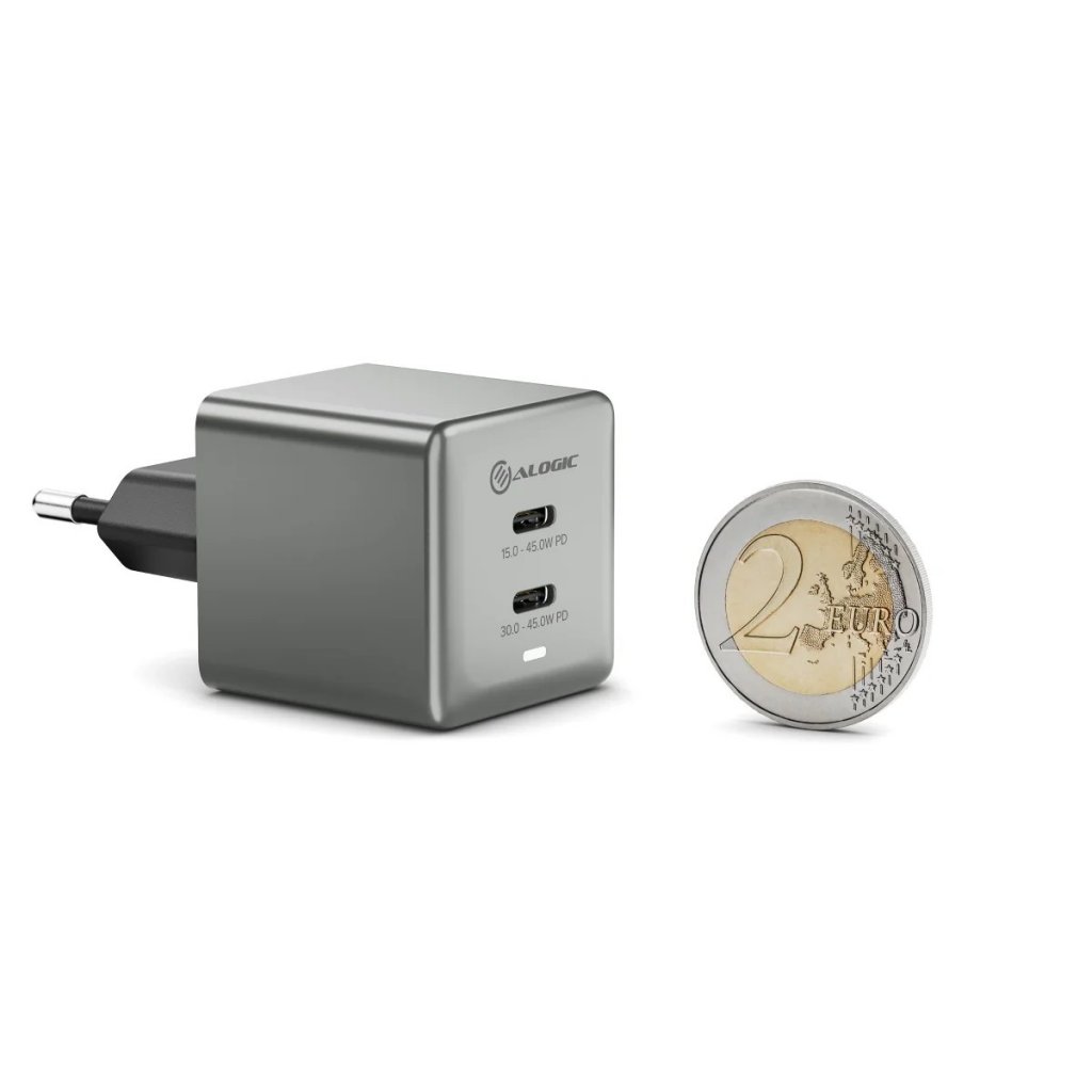 Alogic Oplader Dual USB-C Rapid Power 45W Cube GaN Grå