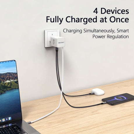 SiGN 100W GaN Hurtiglader med udtrækbar USB-C-kabel Hvid