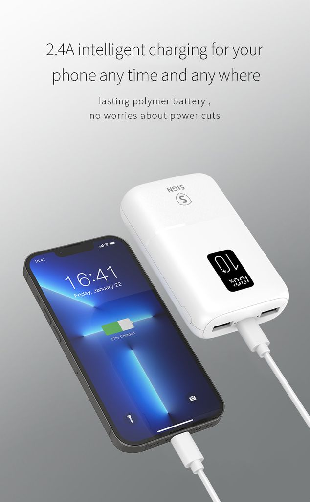 SiGN Mini Powerbank med Display 10 000mAh Hvid