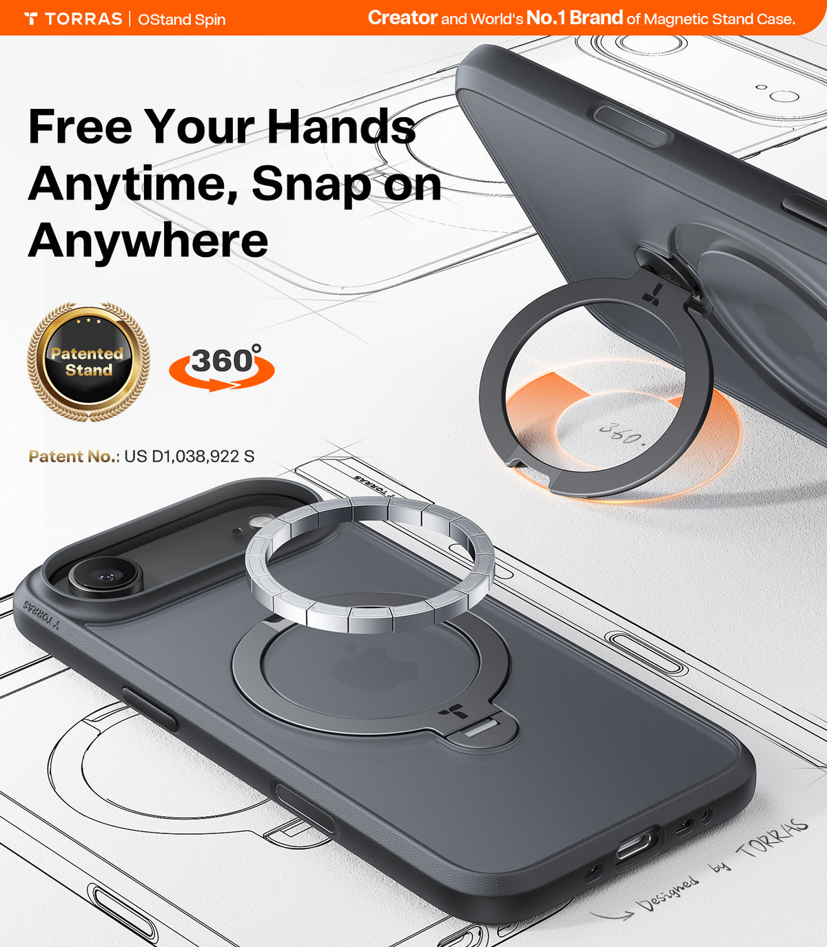 Torras iPhone Air Cover Ostand Q3 Spin Obsidian Black