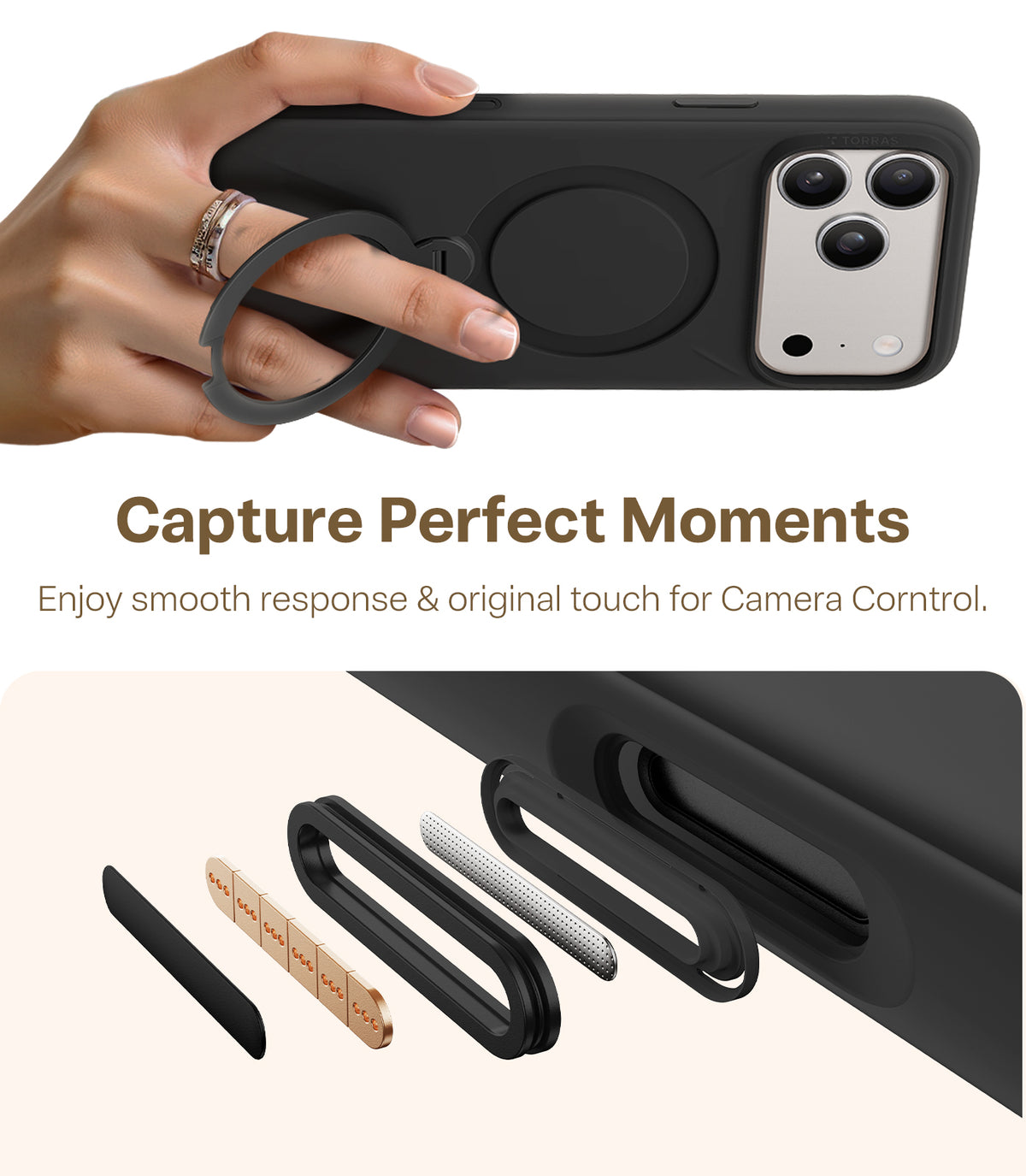 Torras iPhone 17 Pro Cover Ostand Q3 Silicone Obsidian Black