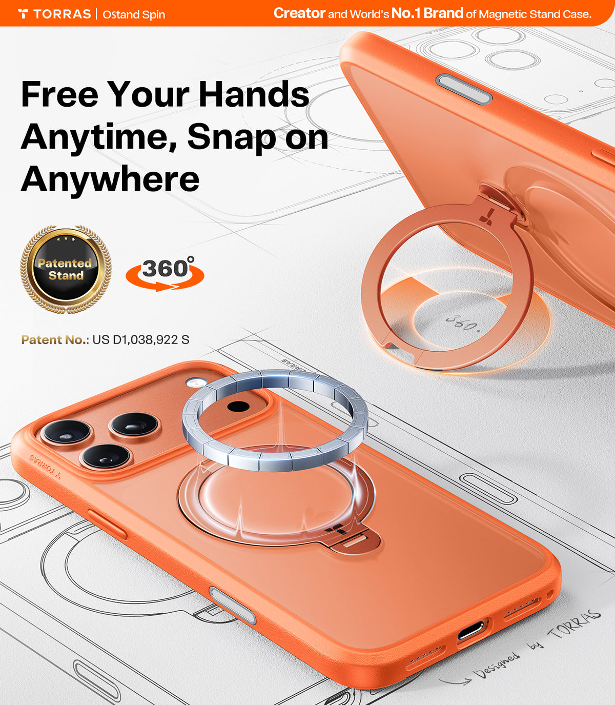 Torras iPhone 17 Pro Max Cover Ostand Q3 Spin Energy Orange