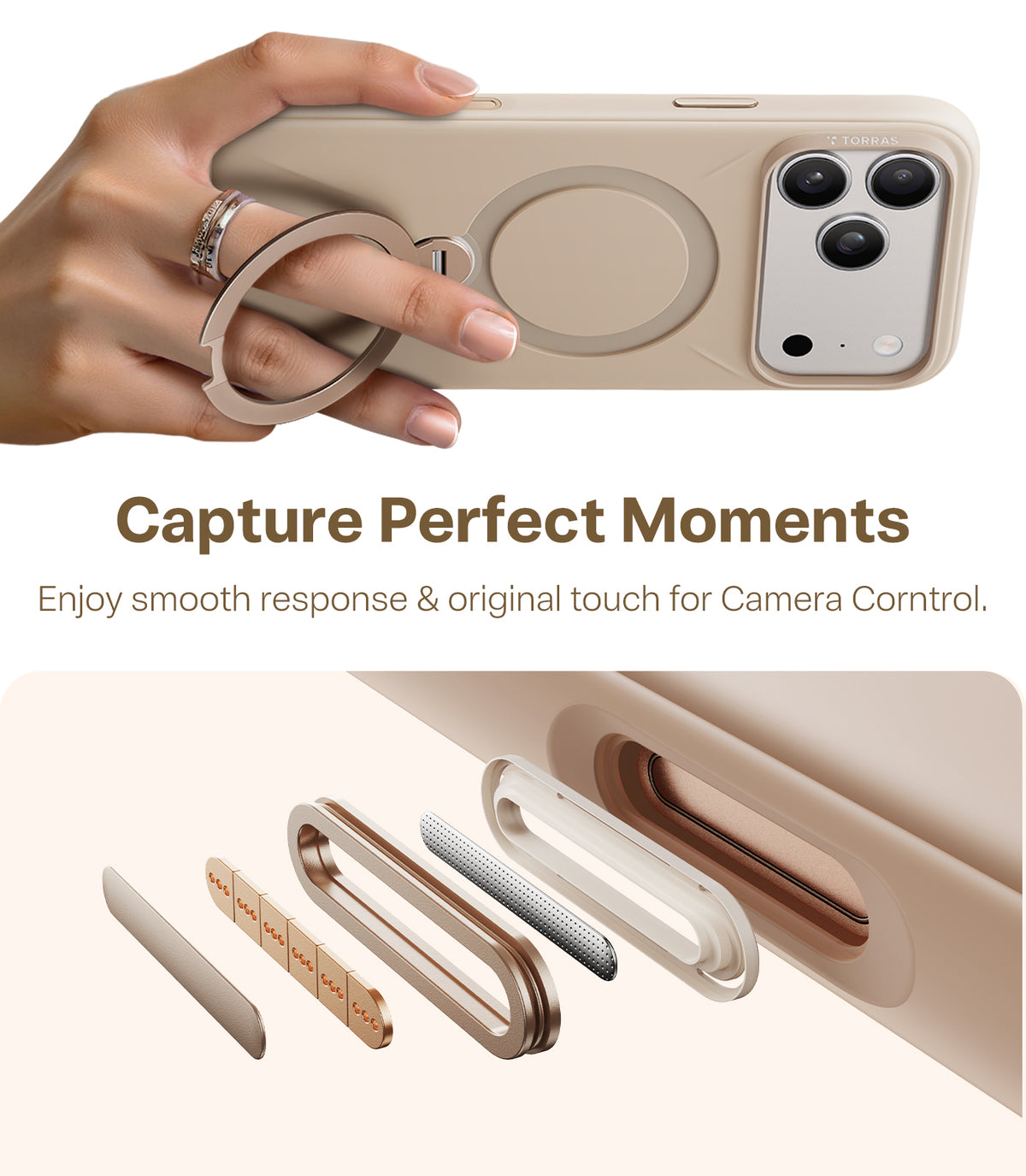 Torras iPhone 17 Pro Max Cover Ostand Q3 Silicone Desert Gold