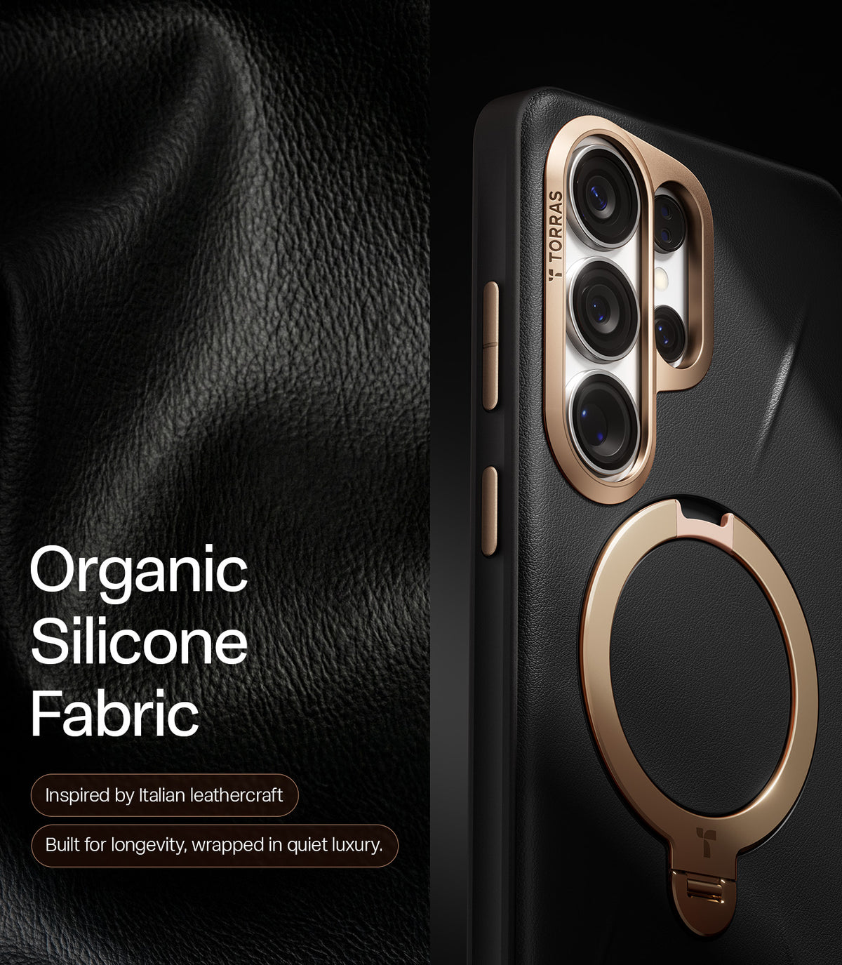 Torras Samsung Galaxy S26 Ultra Cover Ostand Q3 Vegskin Obsidian Black