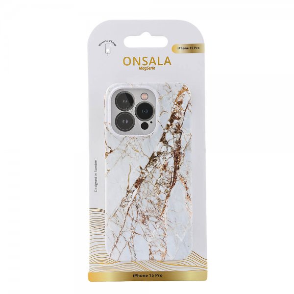 Onsala iPhone 15 Pro Cover MagSeries White Rhino Marble