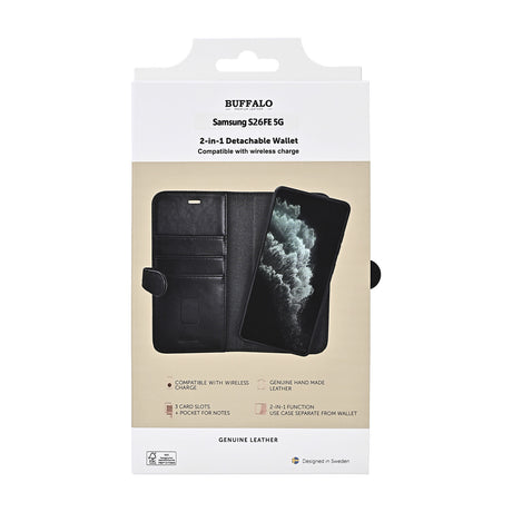 Buffalo Samsung Galaxy S26 FE Etui 2-i-1 Ægte Læder 3 Kortholder Sort